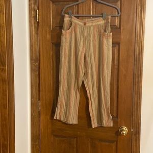 Coldwater Creek Cropped Pants Brown and Pink Stripes